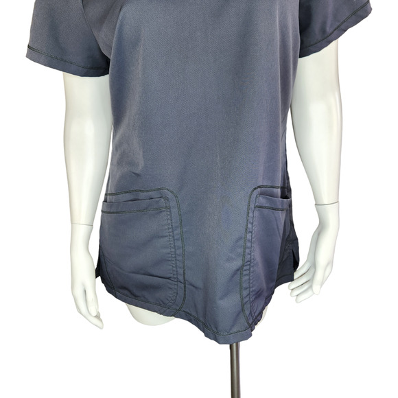 Dickies Women's Medium Short Sleeve Scrub Top Dark Gray Pockets, Round Neckline - Picture 10 of 14